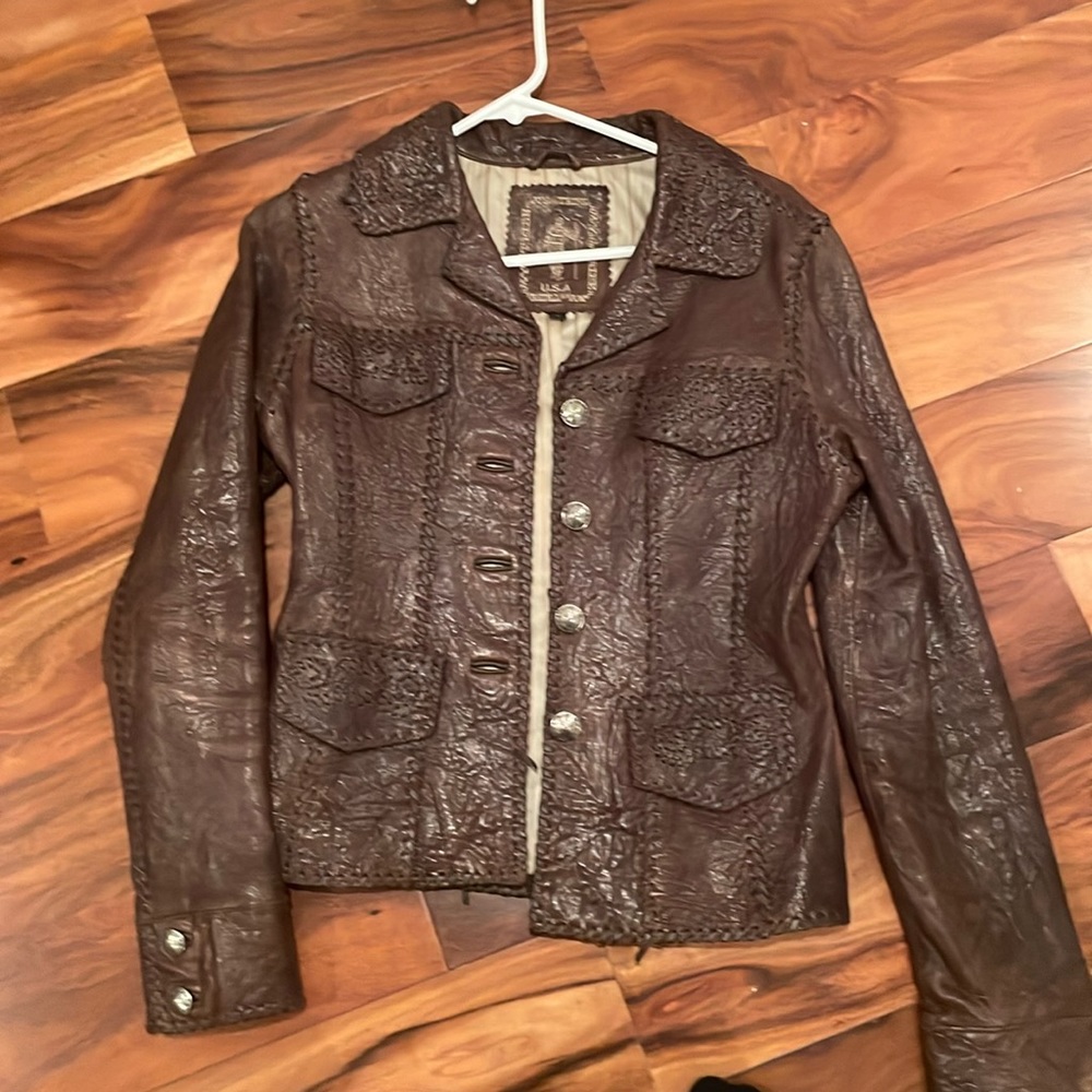 Leather whipstitch blazer